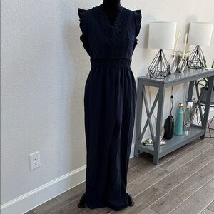 Navy Lace-Trim Jumpsuit